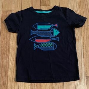 Tea Collection Black Short Sleeve Tee with Blue, Teal & Red Fish Graphic
